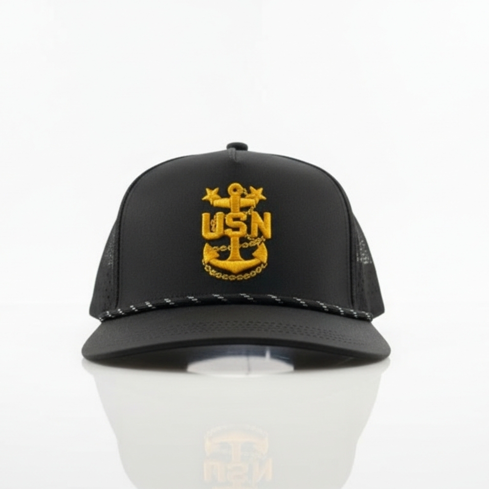 Black and Gold USN CPO Navy Golf Rope Hat. Available in CPO, SCPO, MCPO. - Picture 2 of 2